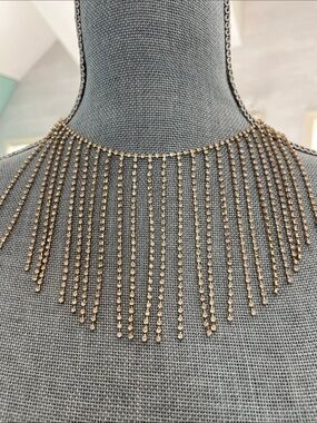 Anthropologie Gold Crystal Fringe Collar Necklace
